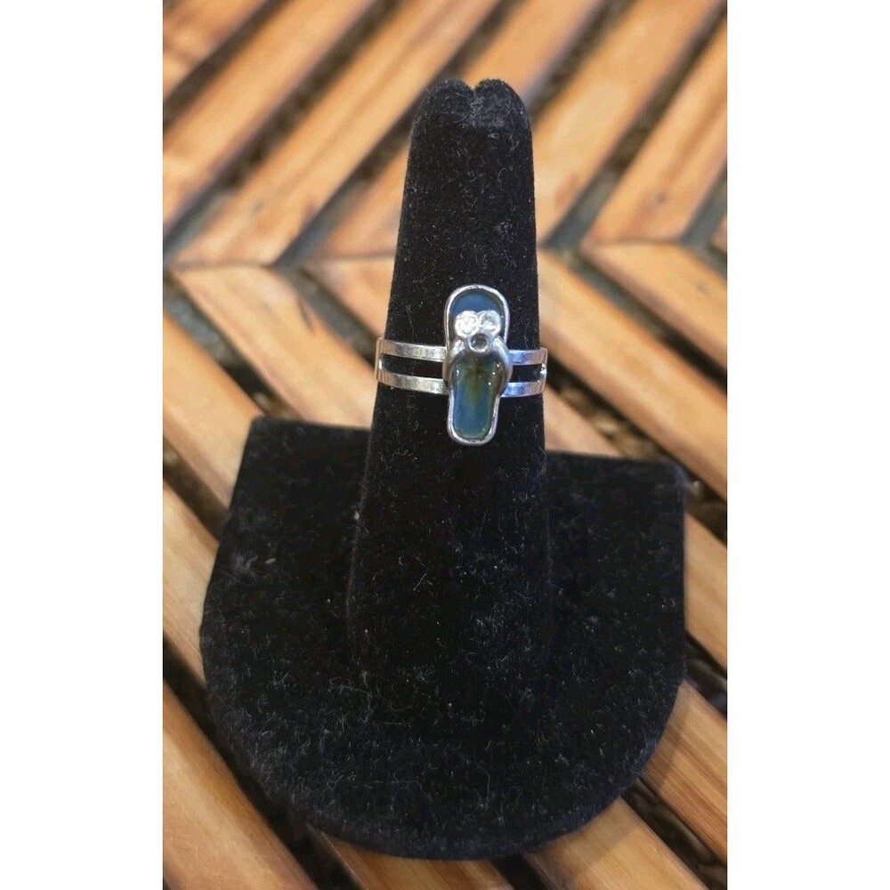 Beach Sandal Flip Flop Mood Ring Rhinestone Stainless Steel Expandable Size 7-9